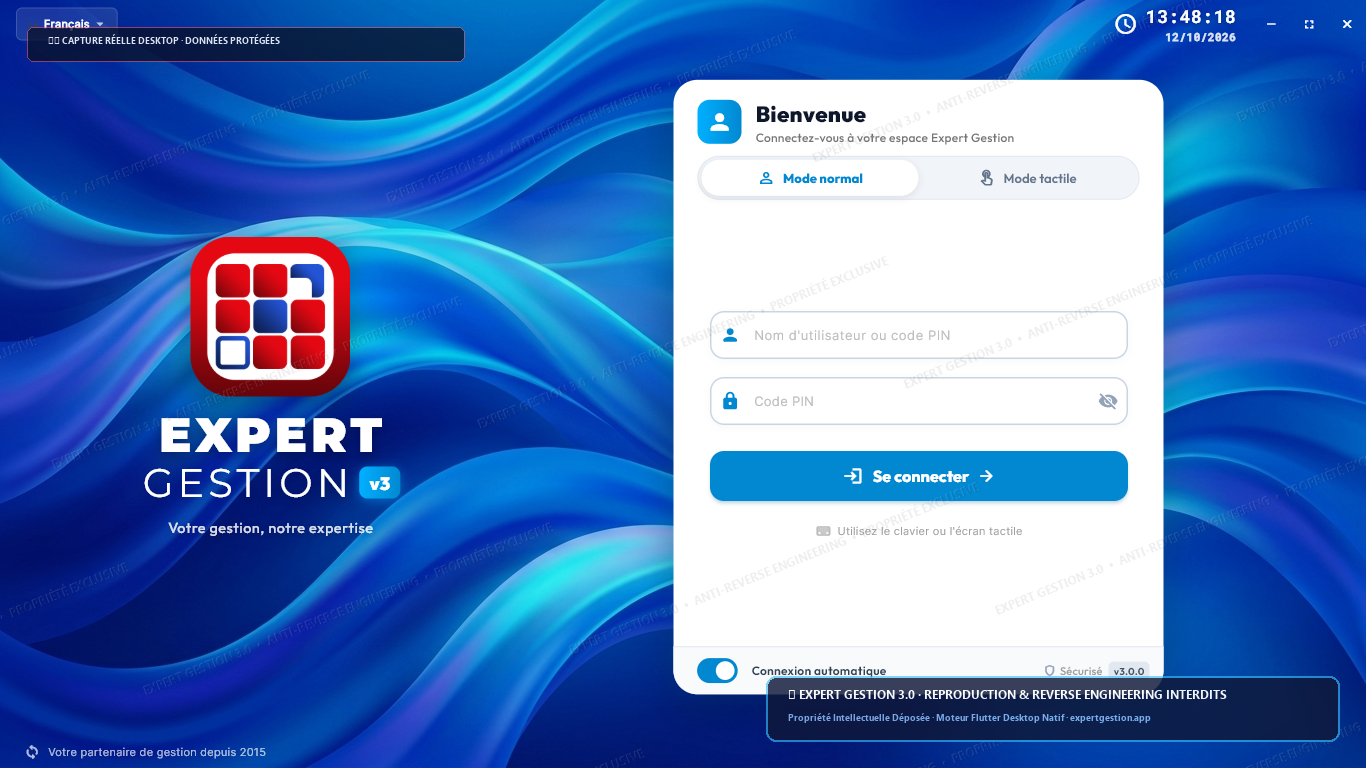 Écran de connexion et gestion des postes réseau Expert Gestion 3.0
